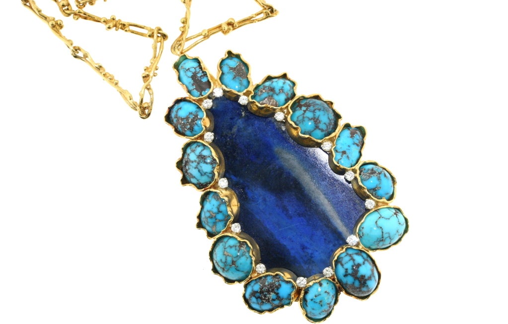GEORGES WEIL Artistic Gold. Lapis and Turquoise Necklace 1