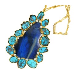 GEORGES WEIL Artistic Gold. Lapis and Turquoise Necklace
