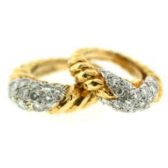 DAVID WEBB Pair of Hammered Gold and Diamond Rings