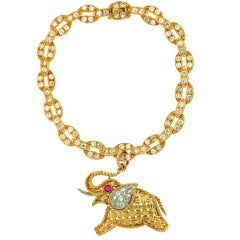 VAN CLEEF & ARPELS Diamond Good Luck Elephant Charm Bracelet