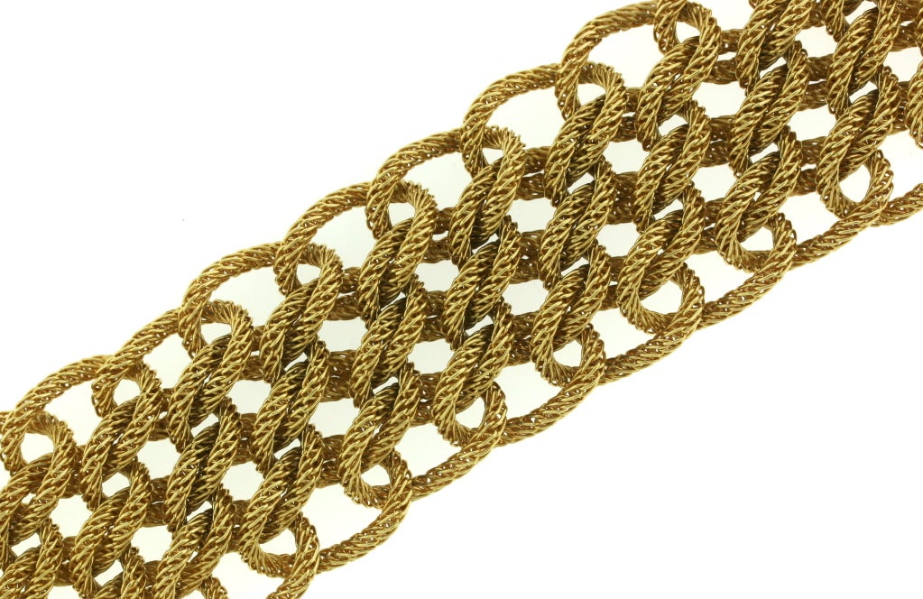 French Gold Wide Woven Bracelet 1960s