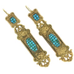Georgian  Gold and Turquoise Pendant Earrings