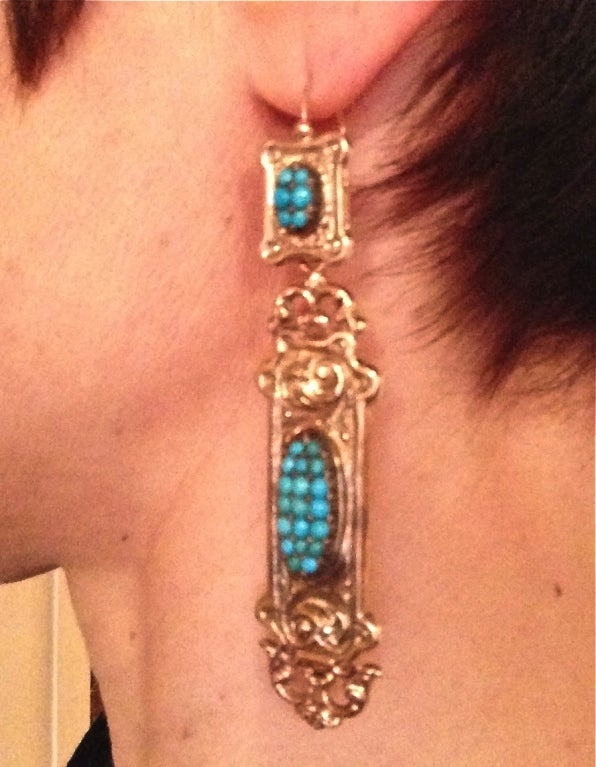 Georgian  Gold and Turquoise Pendant Earrings 1