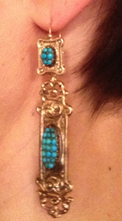 Georgian  Gold and Turquoise Pendant Earrings 2