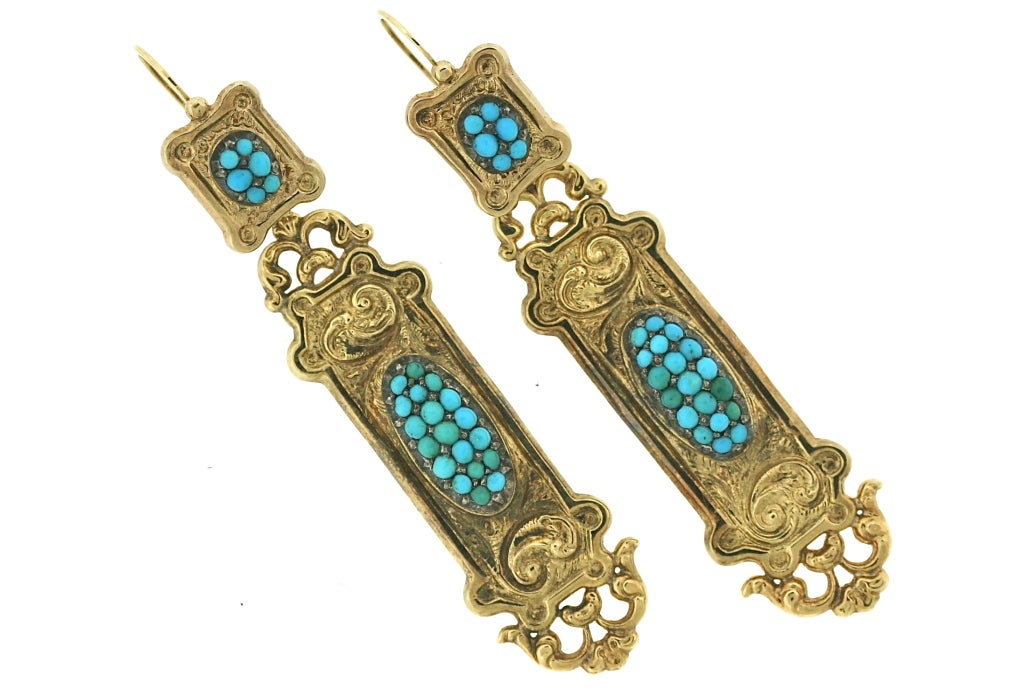 Georgian  Gold and Turquoise Pendant Earrings 3