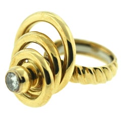 Whimsical 1970s Gold and Diamond Spinning Ring