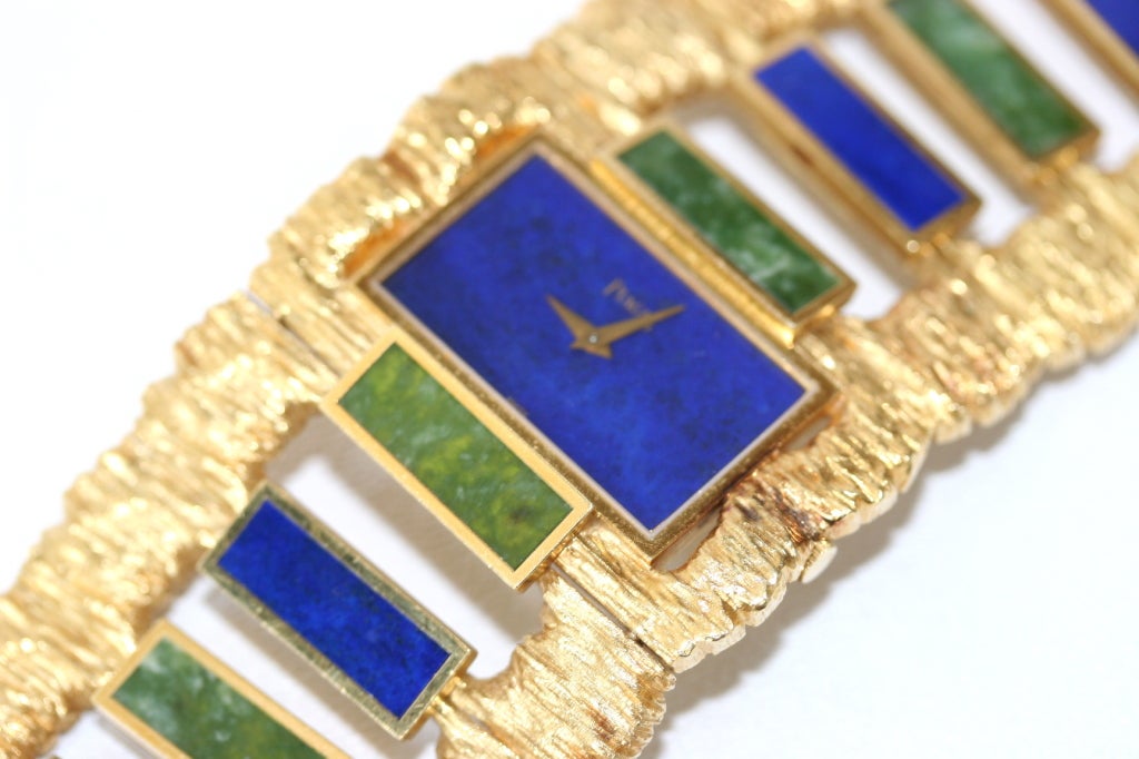 Women's PIAGET Yellow Gold Lapis and Nephrite Cuff Bracelet Watch