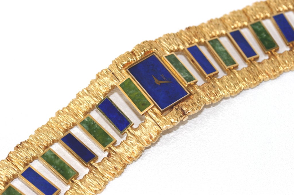 PIAGET Yellow Gold Lapis and Nephrite Cuff Bracelet Watch 1