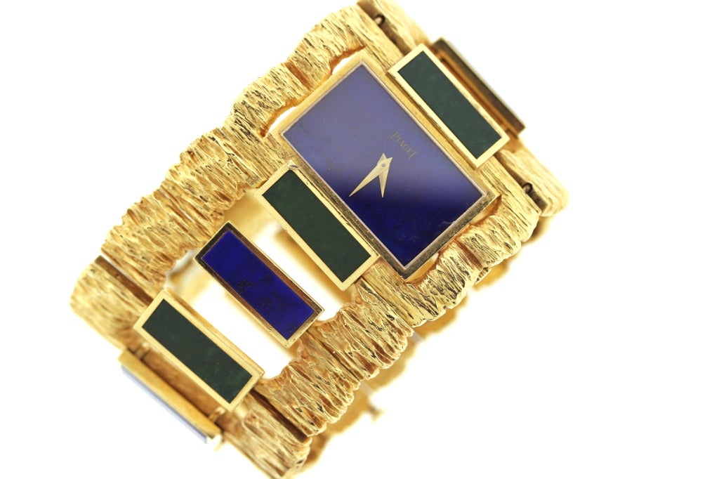 PIAGET Yellow Gold Lapis and Nephrite Cuff Bracelet Watch 4