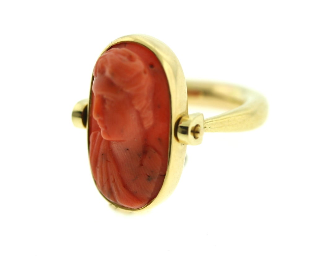 BULGARI Carved Coral Cameo Gold Ring