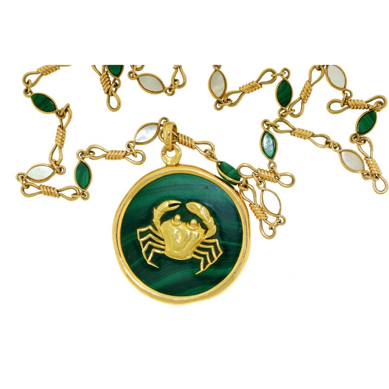 VAN CLEEF & ARPELS Gold and Malachite Long Necklace