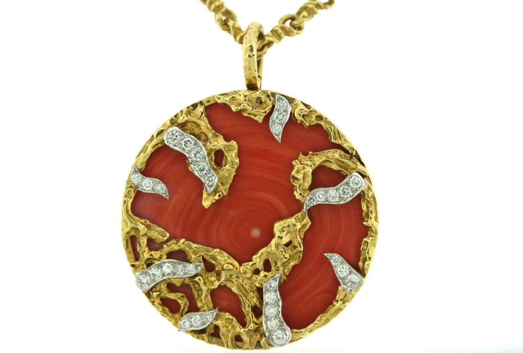 Women's KUTCHINSKY Coral & Diamond Gold Necklace