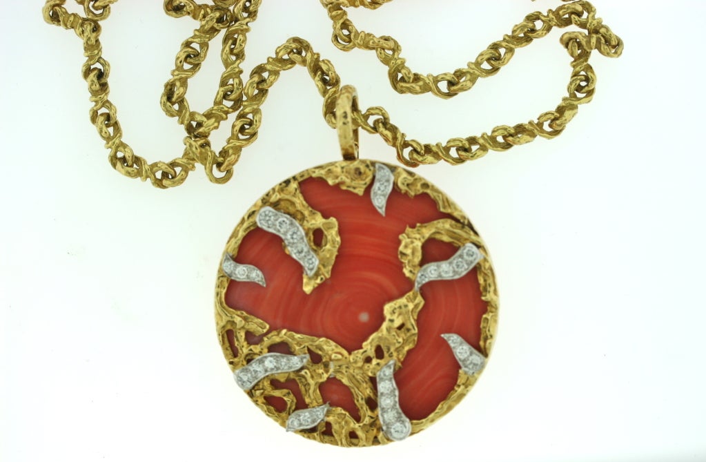 KUTCHINSKY Coral & Diamond Gold Necklace 2