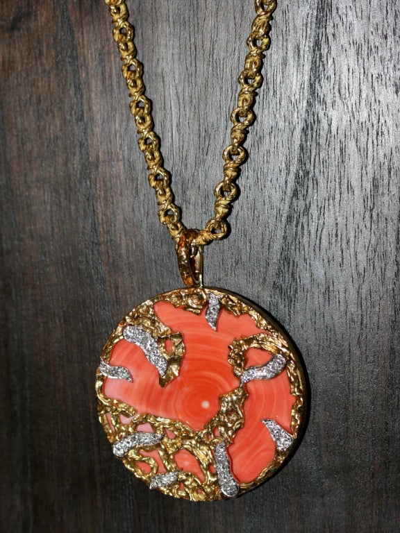 KUTCHINSKY Coral & Diamond Gold Necklace 3