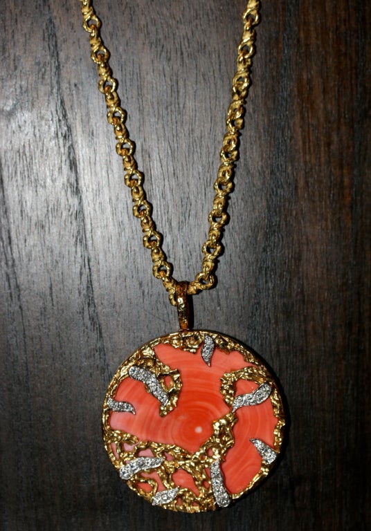 KUTCHINSKY Coral & Diamond Gold Necklace 4