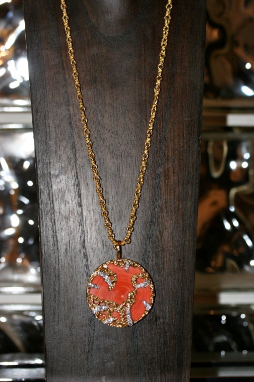 KUTCHINSKY Coral & Diamond Gold Necklace 5