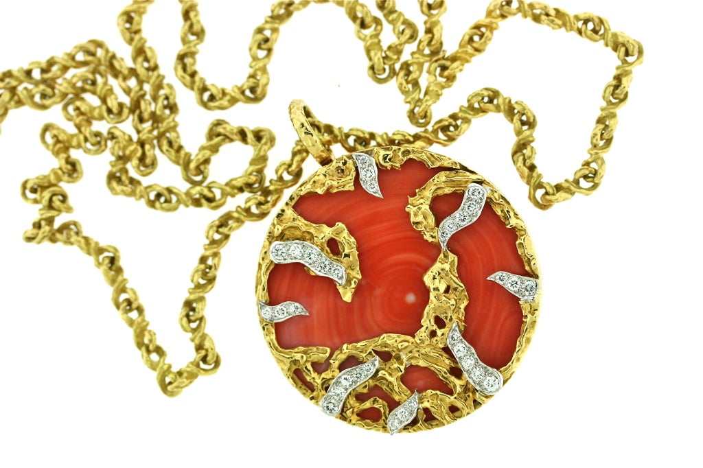 KUTCHINSKY Coral & Diamond Gold Necklace 6
