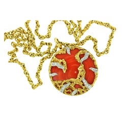 KUTCHINSKY Coral & Diamond Gold Necklace