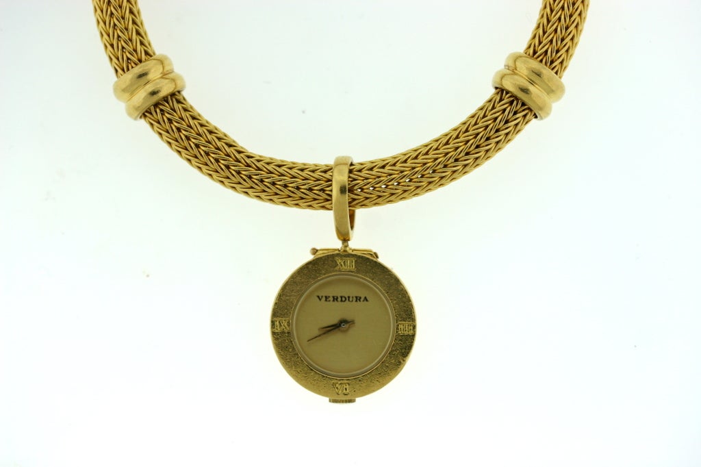 VERDURA Gold Bracelet with Pendant Watch Charm In Excellent Condition In New York, NY