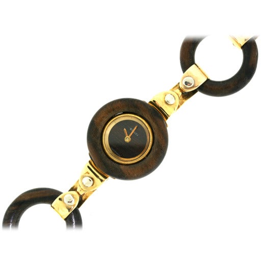 Vintage Gucci Lady's Gold and Wood Bracelet Watch circa 1970s