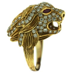 VAN CLEEF & ARPELS Gold, Diamond and Ruby Lion head Ring