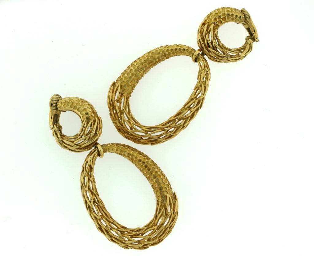 Women's Cartier Textured Gold Double Hoop Earrings