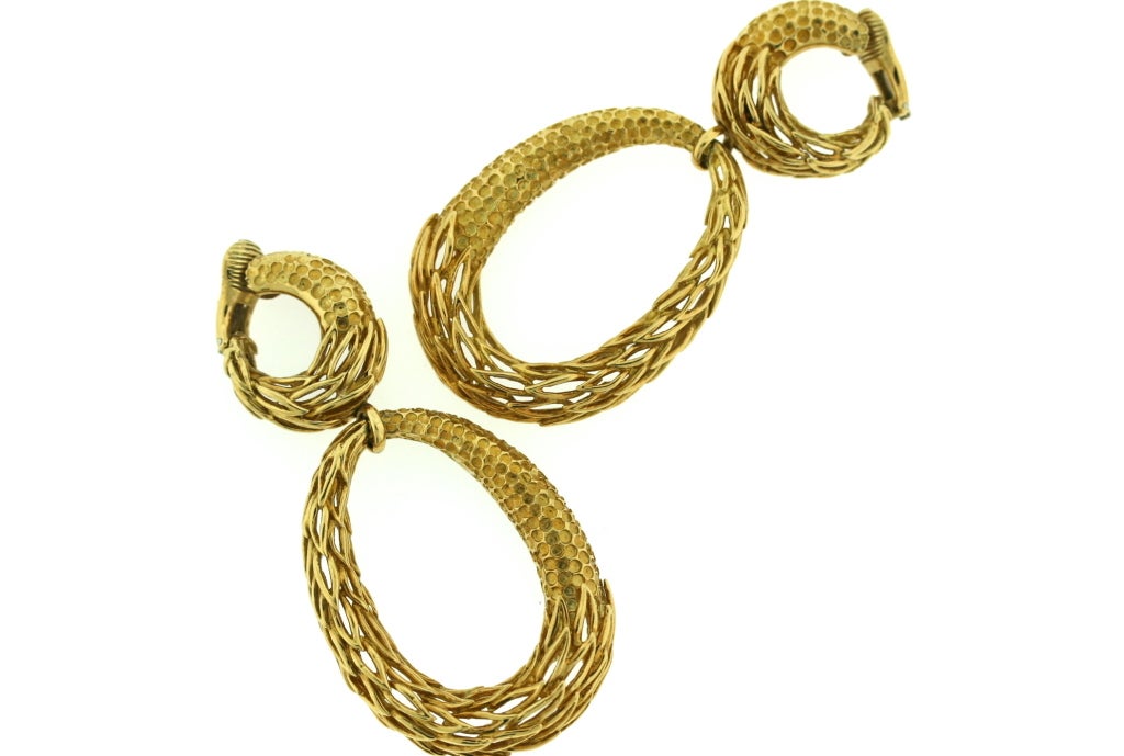 Cartier Textured Gold Double Hoop Earrings 2