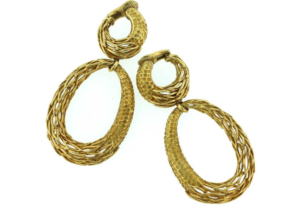 Cartier Textured Gold Double Hoop Earrings 3