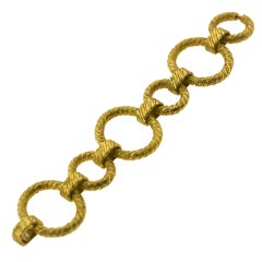 HERMES Textured Gold Wide Link Bracelet