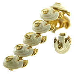 GUBELIN 1950s Gold and Ivory Bracelet and Ring Suite