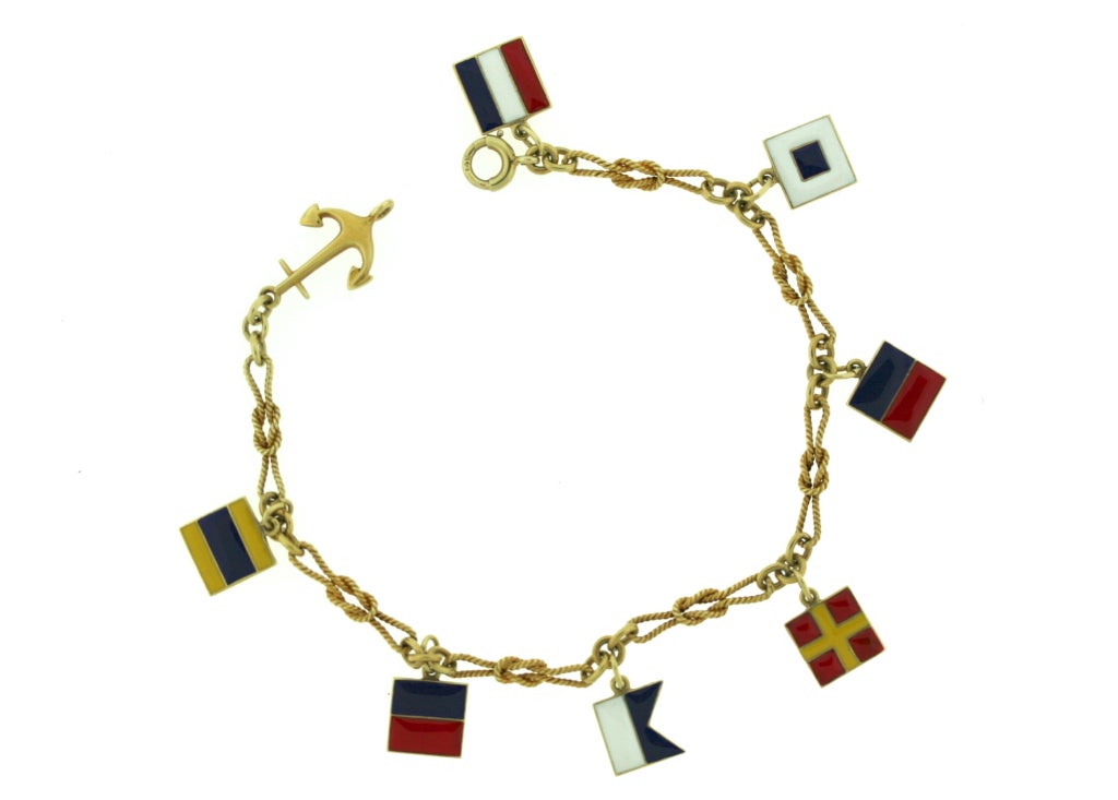 CARTIER "Dearest" Enamel  Nautical Flags Gold Charm Bracelet