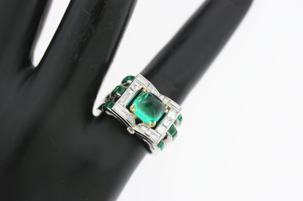 Superb Art Deco Emerald and Diamond Ring 2