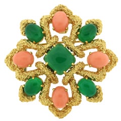 VAN CLEEF & ARPELS Coral and Chrysoprase Gold Pendant/Brooch