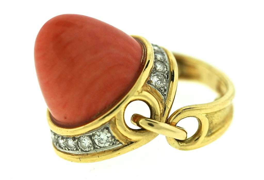 Schluger Coral Gold And Diamond Chain Design Ring For Sale 3