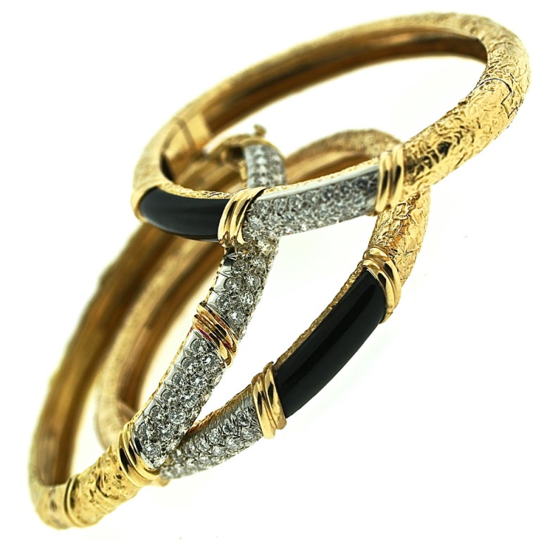 Van Cleef & Arpels Set of Gold, Diamond & Onyx Bangle Bracelets