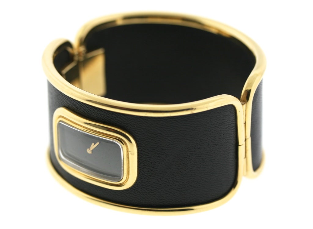 Women's Leather and Gold Cuff Bracelet Watch