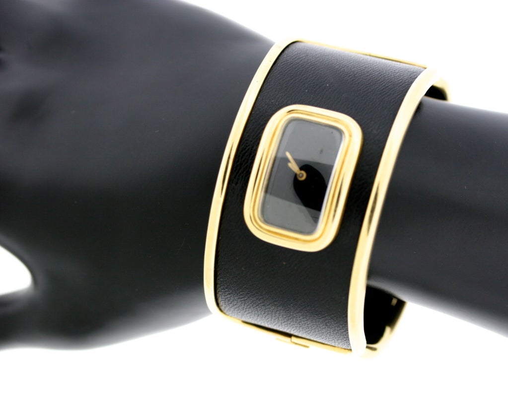 Leather and Gold Cuff Bracelet Watch 1