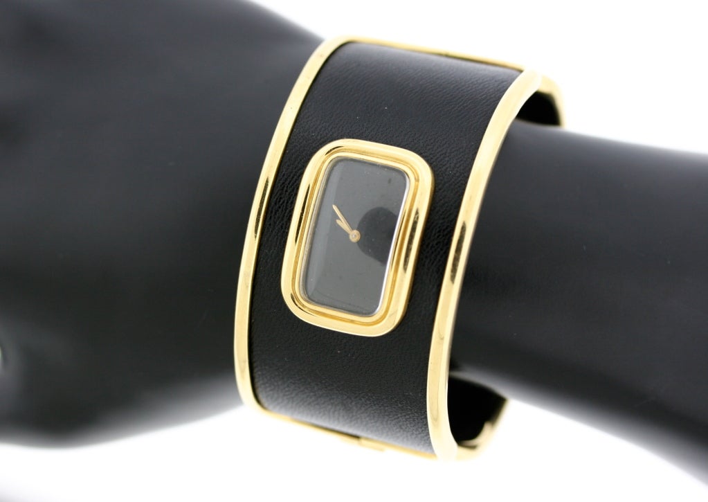 Leather and Gold Cuff Bracelet Watch 2