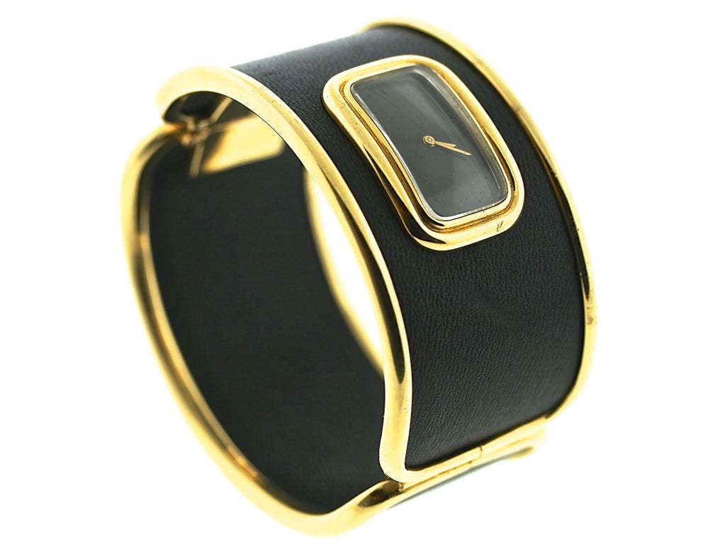 Leather and Gold Cuff Bracelet Watch 4