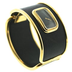 Leather and Gold Cuff Bracelet Watch