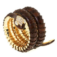 Illario Mahogany Gold and Diamond Coiled Serpent Bracelet
