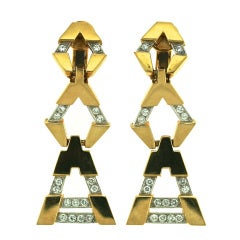 TIFFANY & Co 1970s Gold and Diamond Geometric Shape Ear Pendants