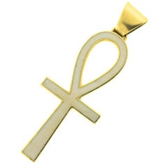 GUCCI 1970s Enamel and Gold Ankh "Life" Pendant