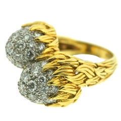 Crossover 1970s Gold and Diamond Cocktail Ring