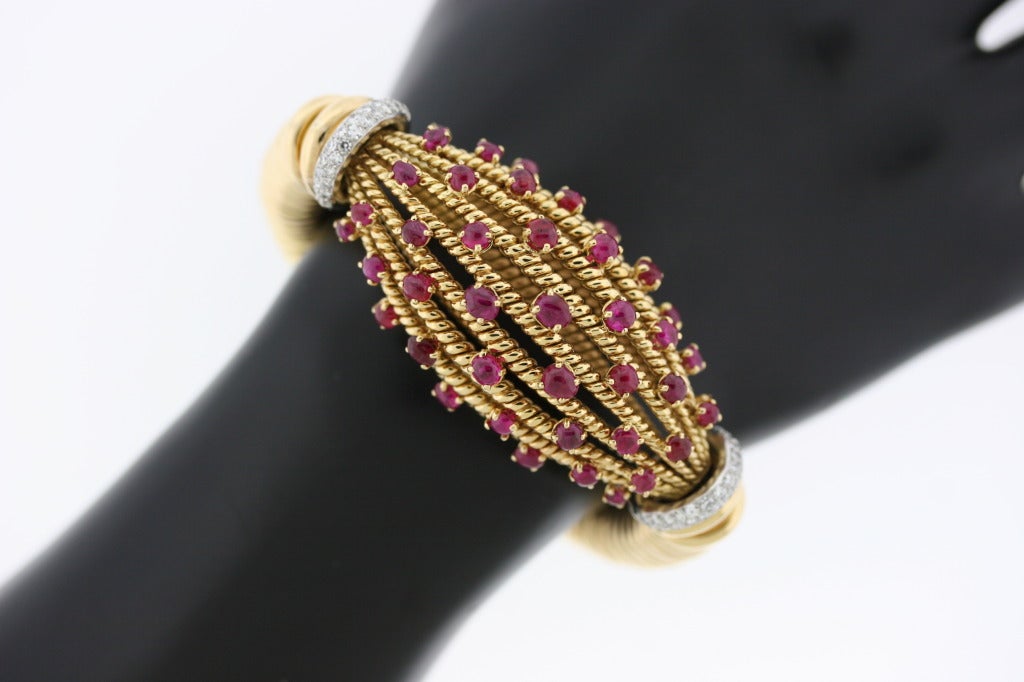 Glamorous French 1960s Ruby and Diamond Bracelet In Excellent Condition In New York, NY