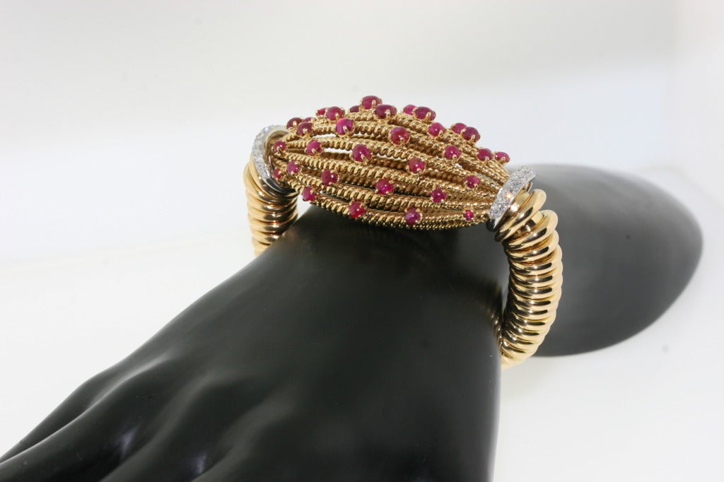 Glamorous French 1960s Ruby and Diamond Bracelet 2