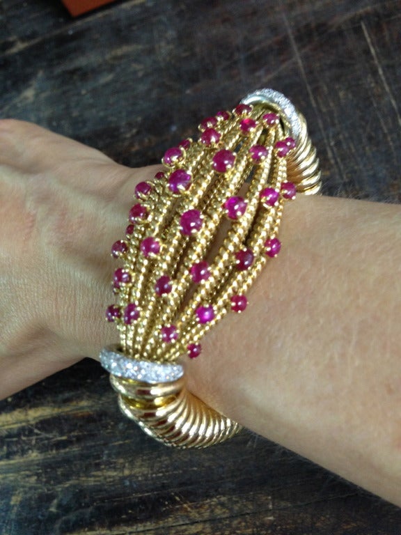 Glamorous French 1960s Ruby and Diamond Bracelet 4