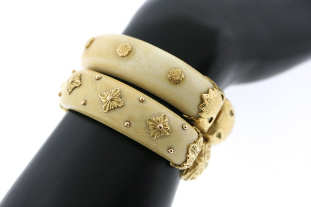 Women's BUCCELLATI Pair of Ivory and Gold Bangle Bracelets