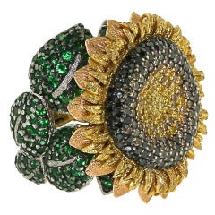 Colored Diamond and Tsavorite Garnet Sunflower Cocktail Ring