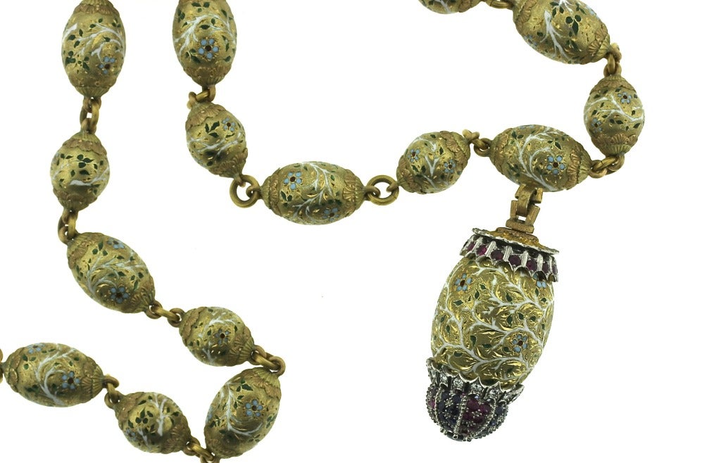 From the venerable Italian jewelry workshop of Cazzaniga this solid 18k gold sautoir is an exceptional example of fine craftsmanship rarely seen today. This necklace, named the Rinascimento was made in 1971. A Cazzaniga signature is the use of three